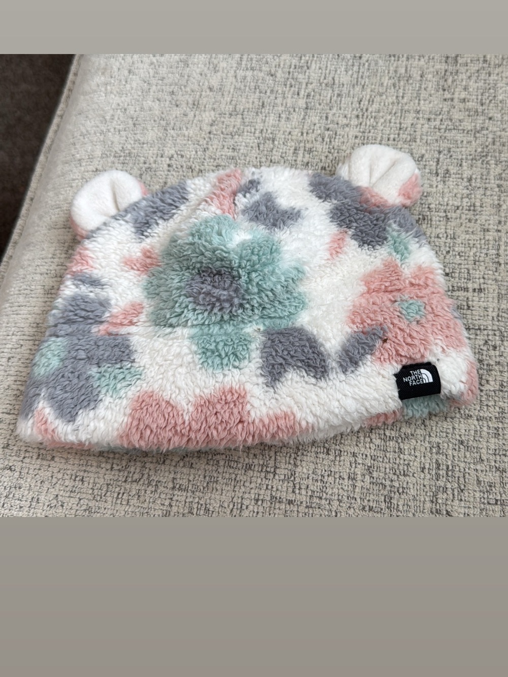 The North Face Fuzzy Floral Ear Beanie - Pastel Pink, Mint, Gray, Cream